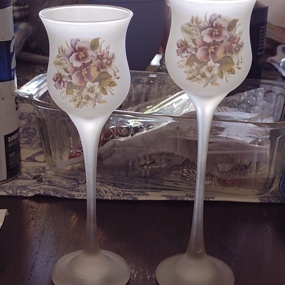 Frosted Floral Candle Holders PartyLite Shabby Chi - Picture 4 of 6